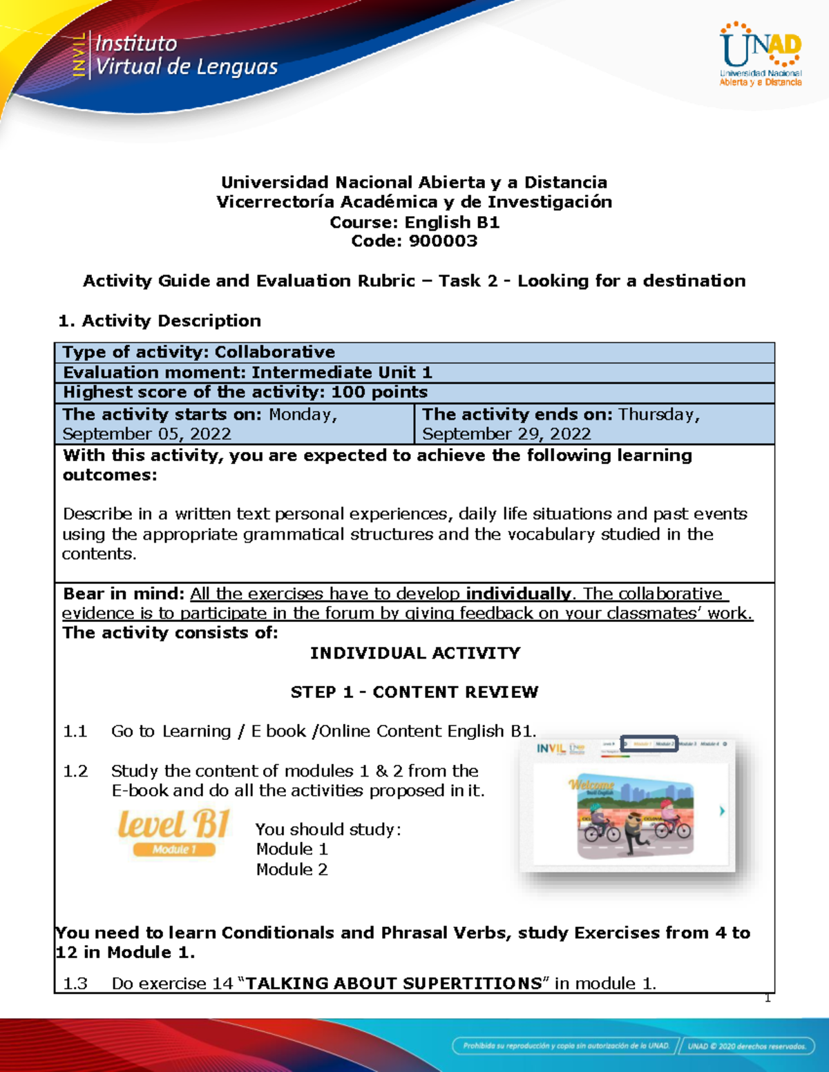 Activities guide and evaluation rubric - Unit 1 - Task 2 - Looking for ...