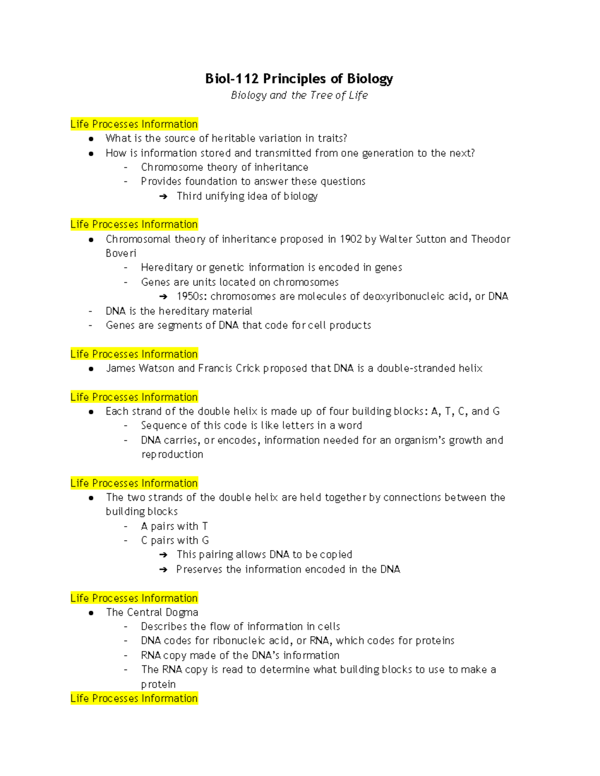 Biol-112 Principles Of Biology Biology And The Tree Of Life - Biol-112 ...