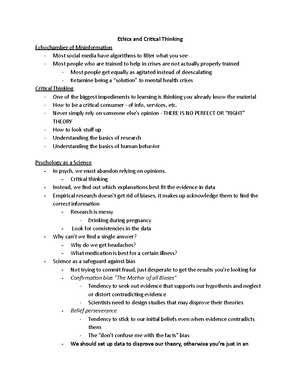 Exam 1 Topics - Lecture notes for Psyc 251, taught by Timothy Dugas ...