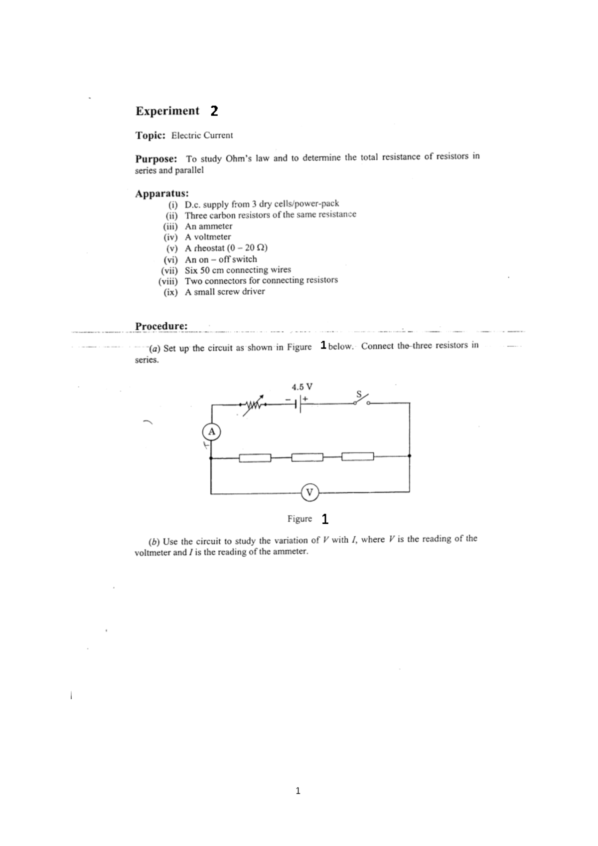 Lab Manual 2 Ohm Law R R 2 R Parallel Connection Value of Resistor R 1 ________ Resistor R