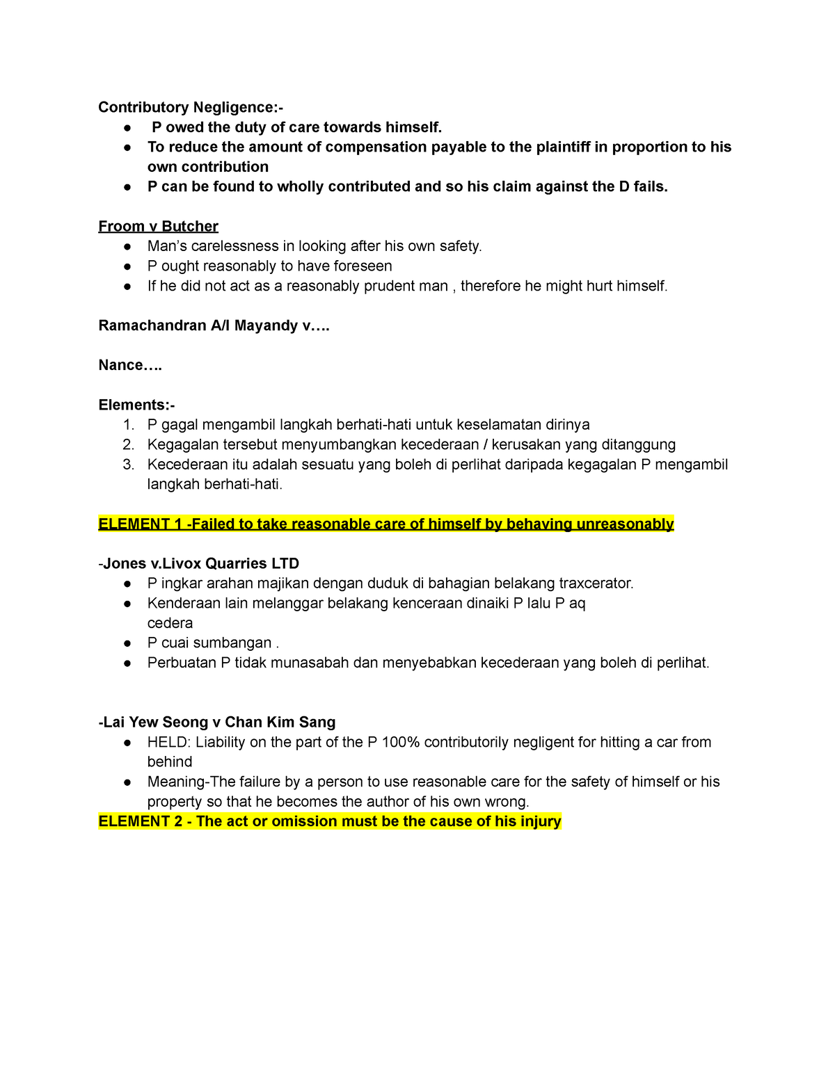 Contributary Negligence - Contributory Negligence:- P owed the duty of ...