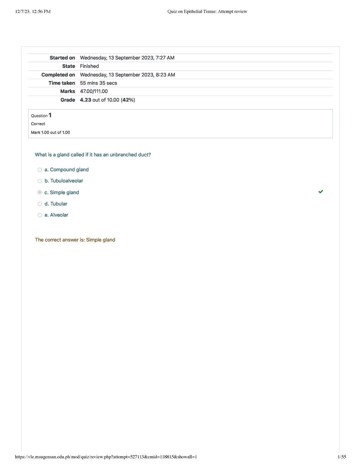 Quiz on Epithelial Tissue Attempt review - Started Sta onte ...