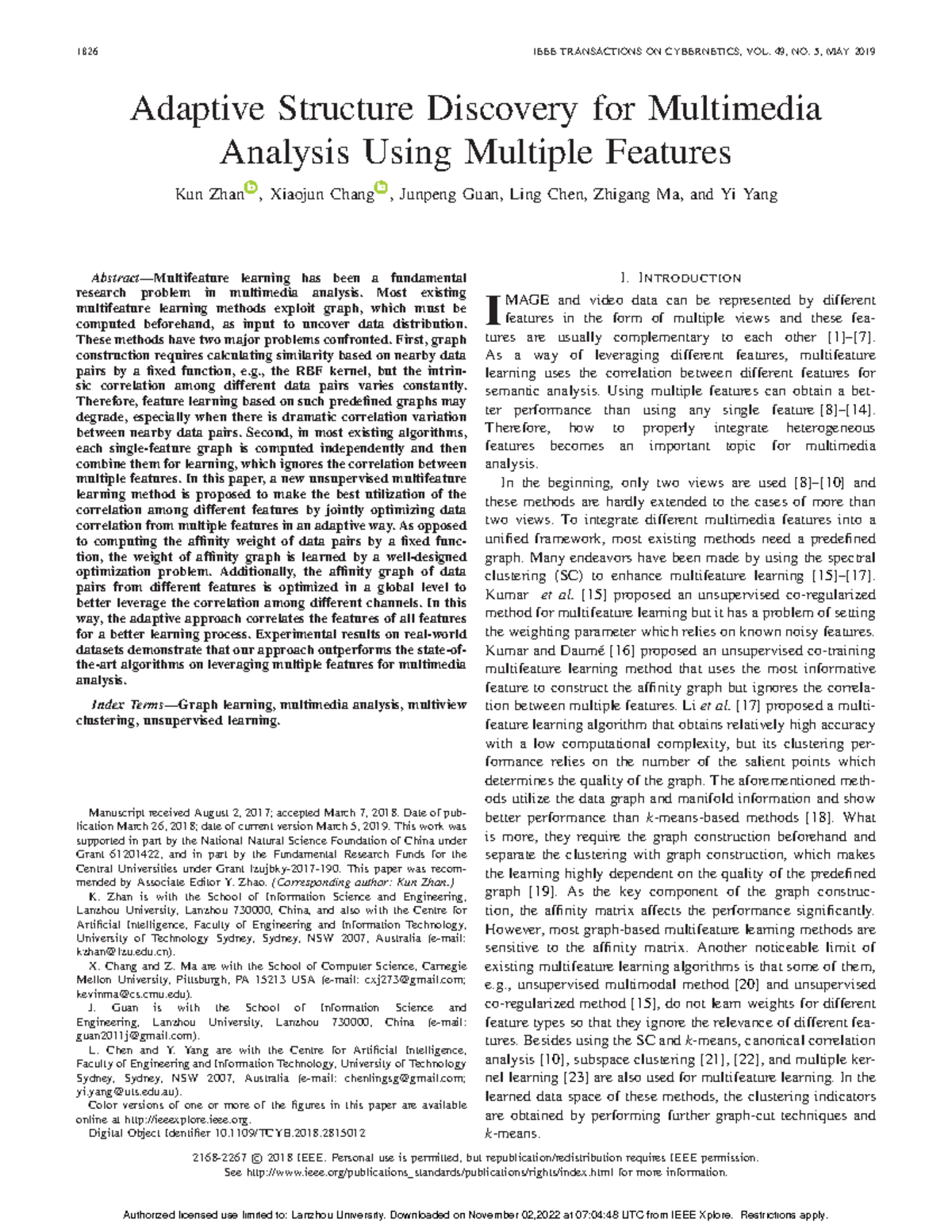 Adaptive Structure Discovery for Multimedia Analysis Using Multiple ...