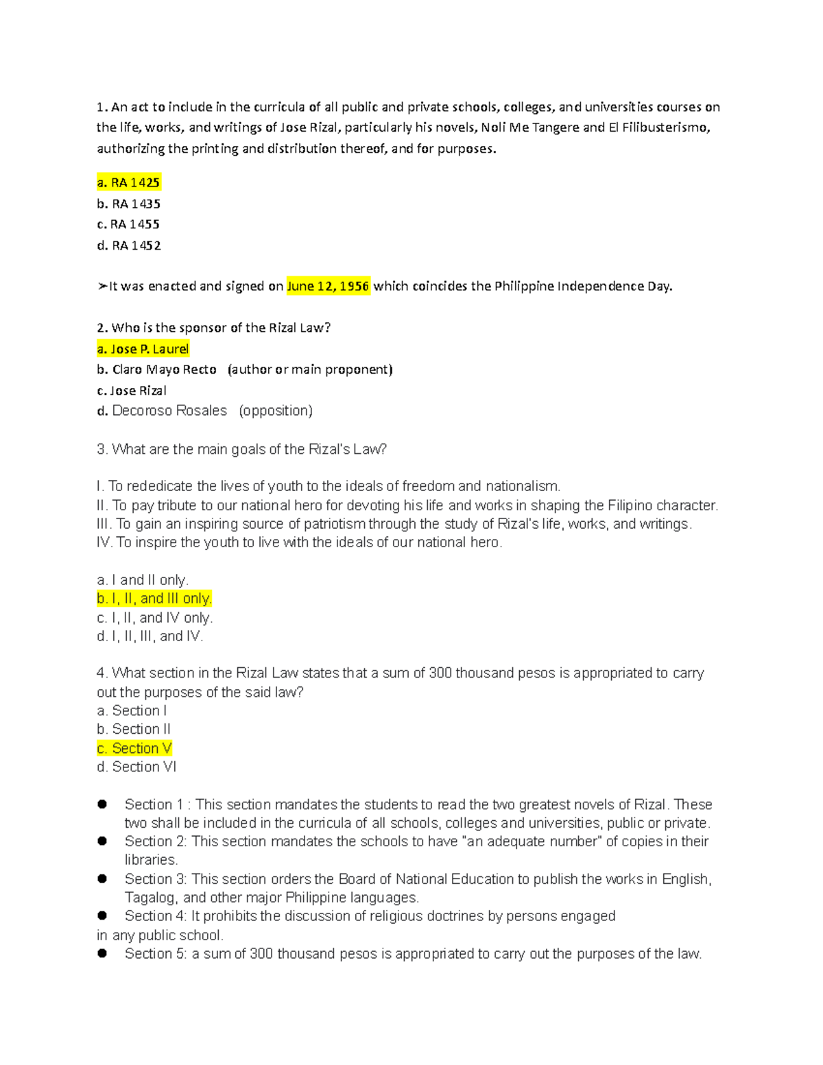 Reviewer sa Bat Exam I care 1. An act to include in the curricula