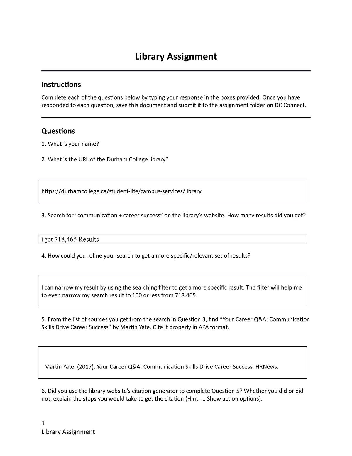 university library assignment