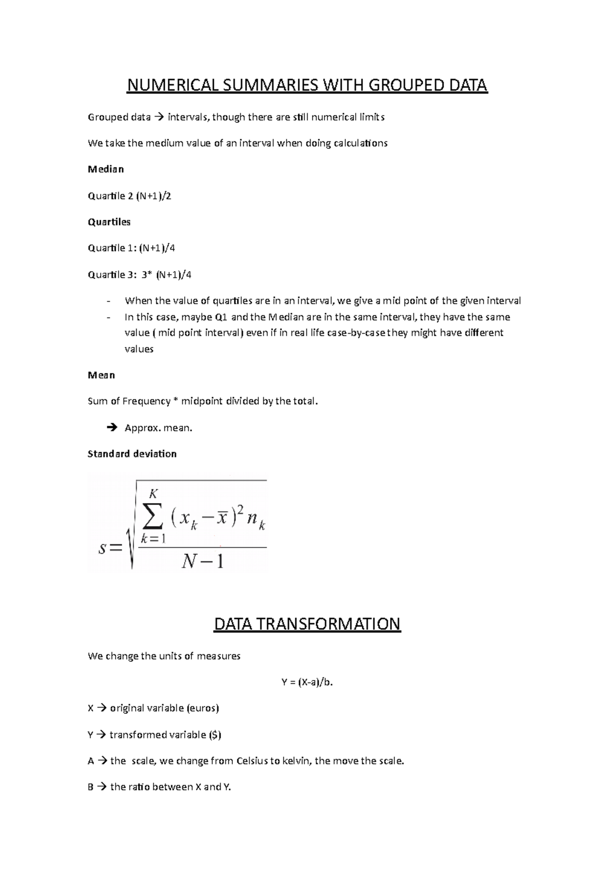 Lecture 3 Grouped data and data transformation - NUMERICAL SUMMARIES ...