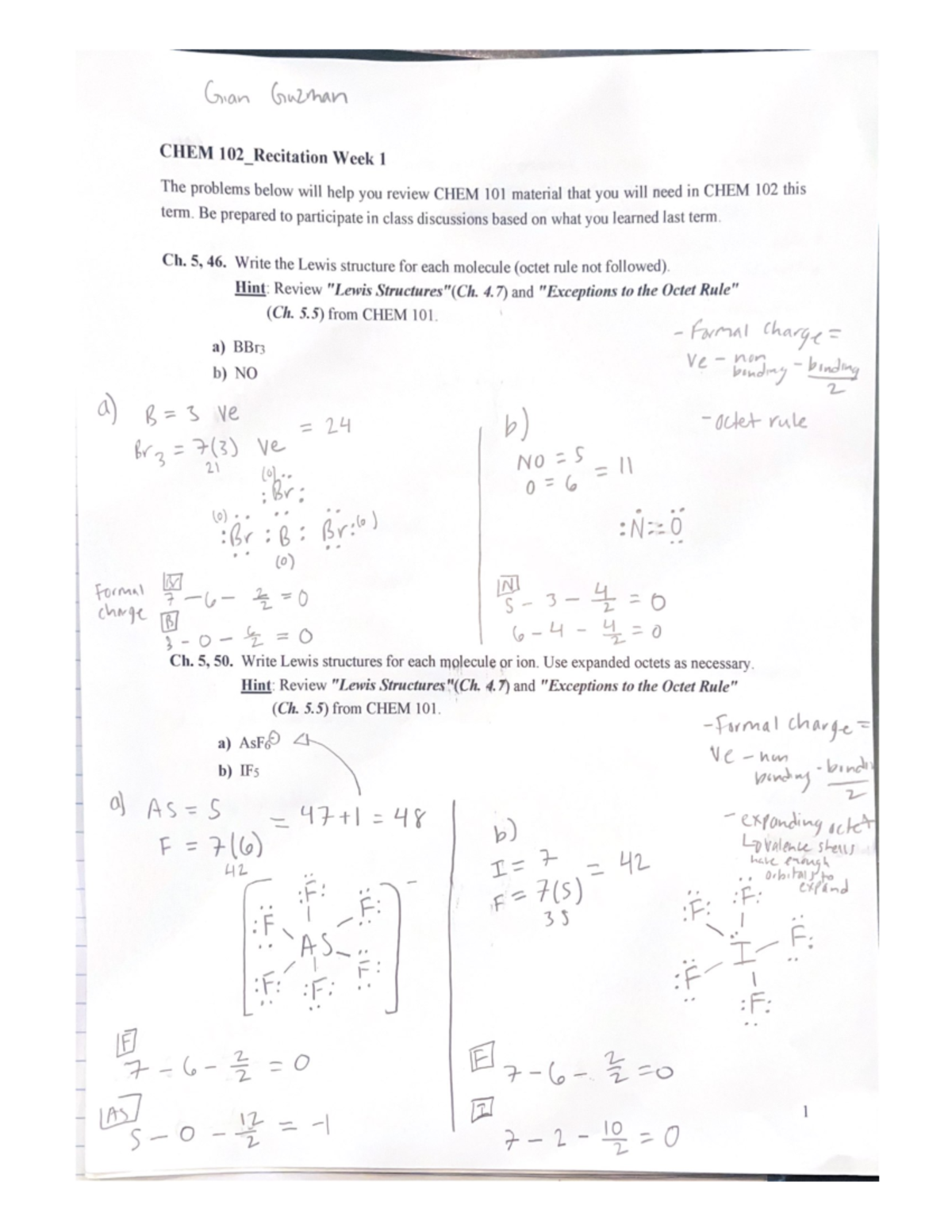 The problems below will help you review CHEM 101 material that you will ...