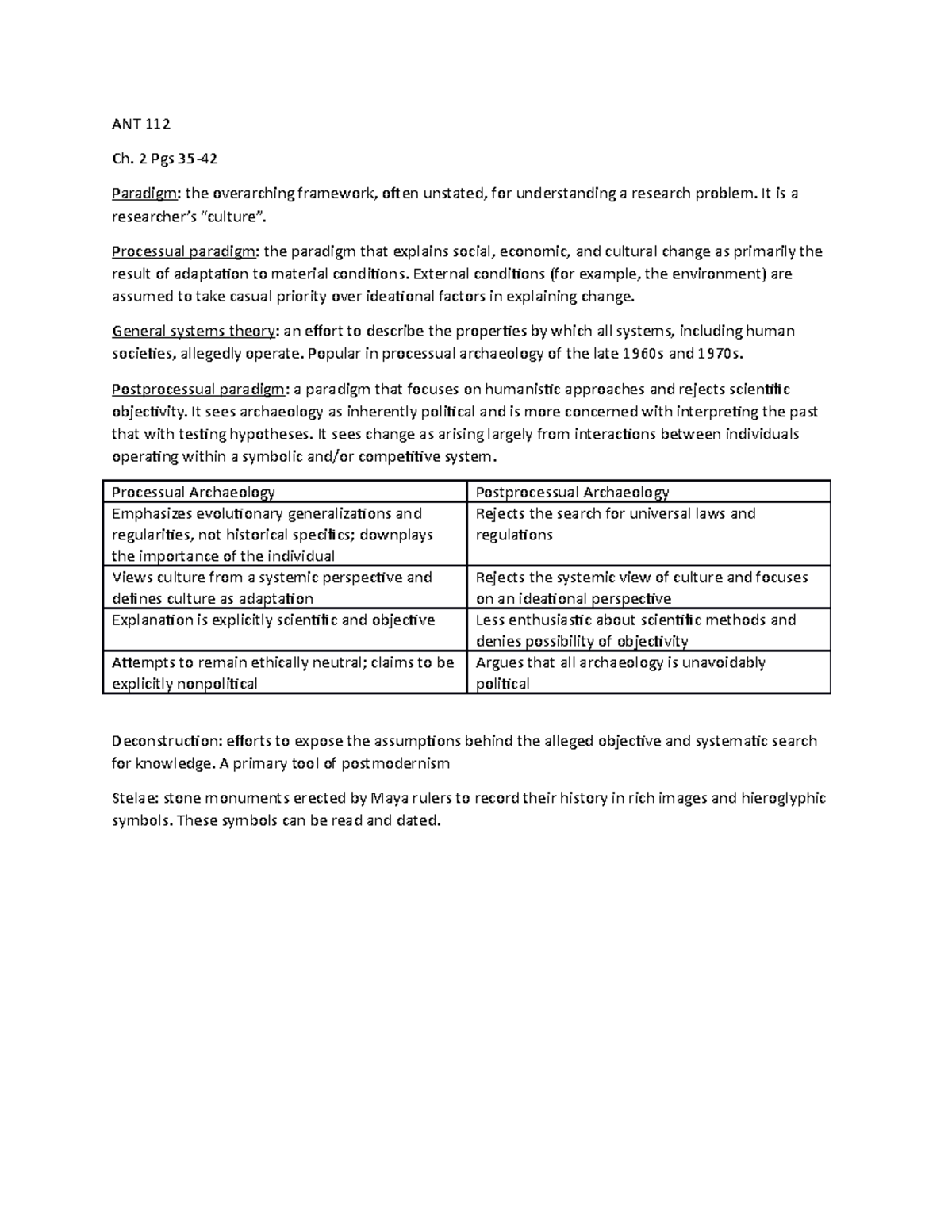 Ant 112 paradigm notes - Lecture note Week 8 - ANT 112 Ch. 2 Pgs 35-42 ...