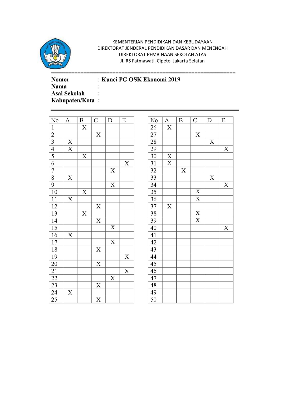 Ekonomi Kunci Jawaban OSK SMA 2019 - Manajemen - Studocu