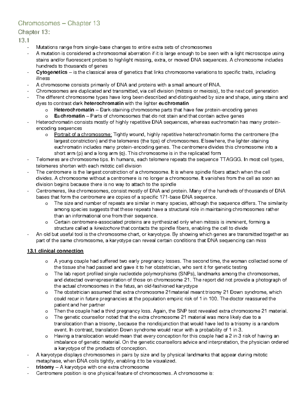 Chromsomes CH13 HGS - chapter 13 - Human Genetics - HLSC 3463 - StuDocu