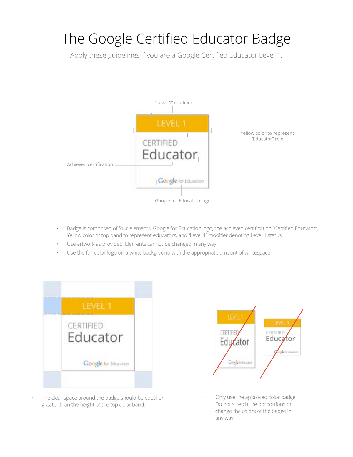 Level 1 brand guidelines The Google Certiied Educator Badge Apply