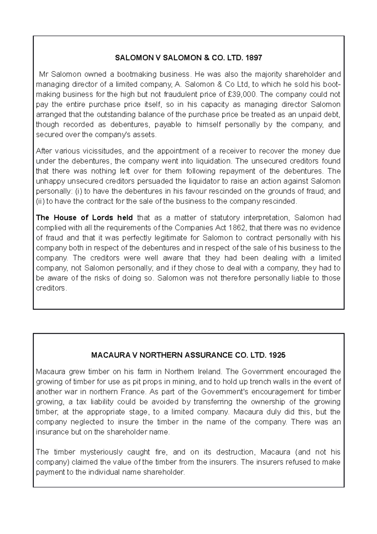 Case Law Company Law Lecture Notes 8 11 Public Law 2 M9207 Studocu