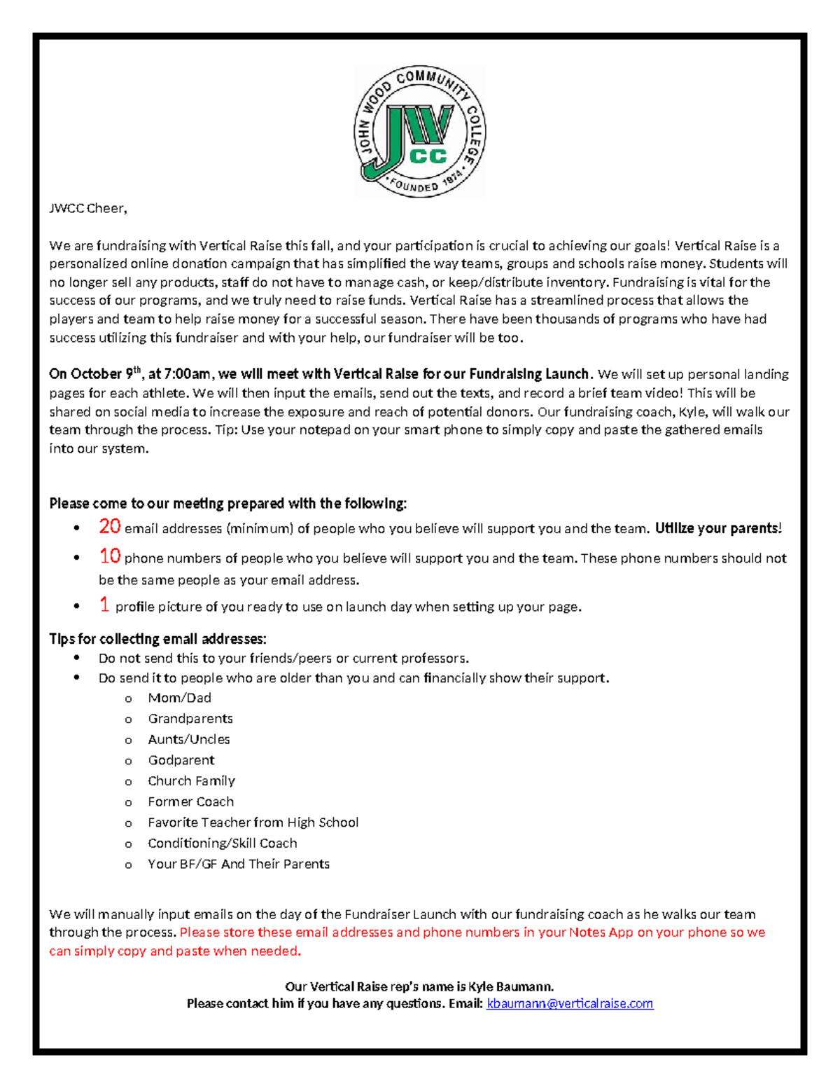 Front Load Letter College Template - JWCC Cheer, We are fundraising ...