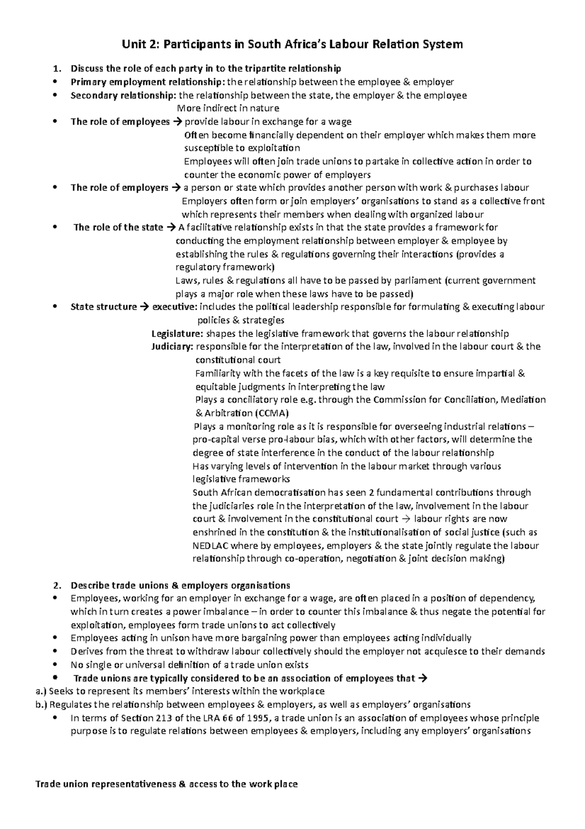 Unit 2: Participants in South Africa’s Labour Relation System - Unit 2 ...