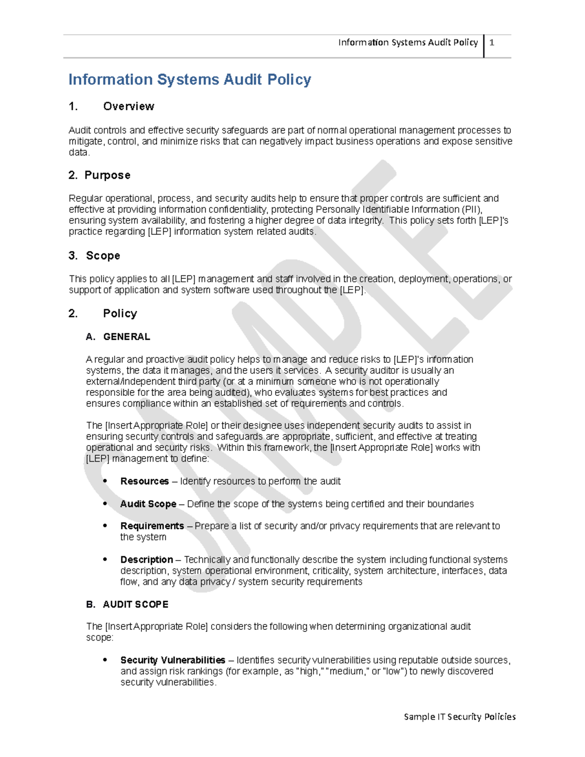 LEP Information Systems Audit Policy Information Systems Audit Policy