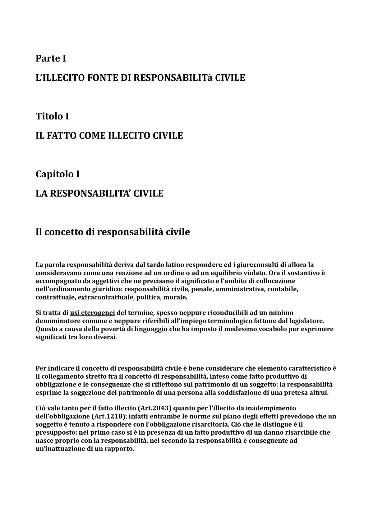Riassunto Lillecito Diritto Civile 00219 Unibo Studocu