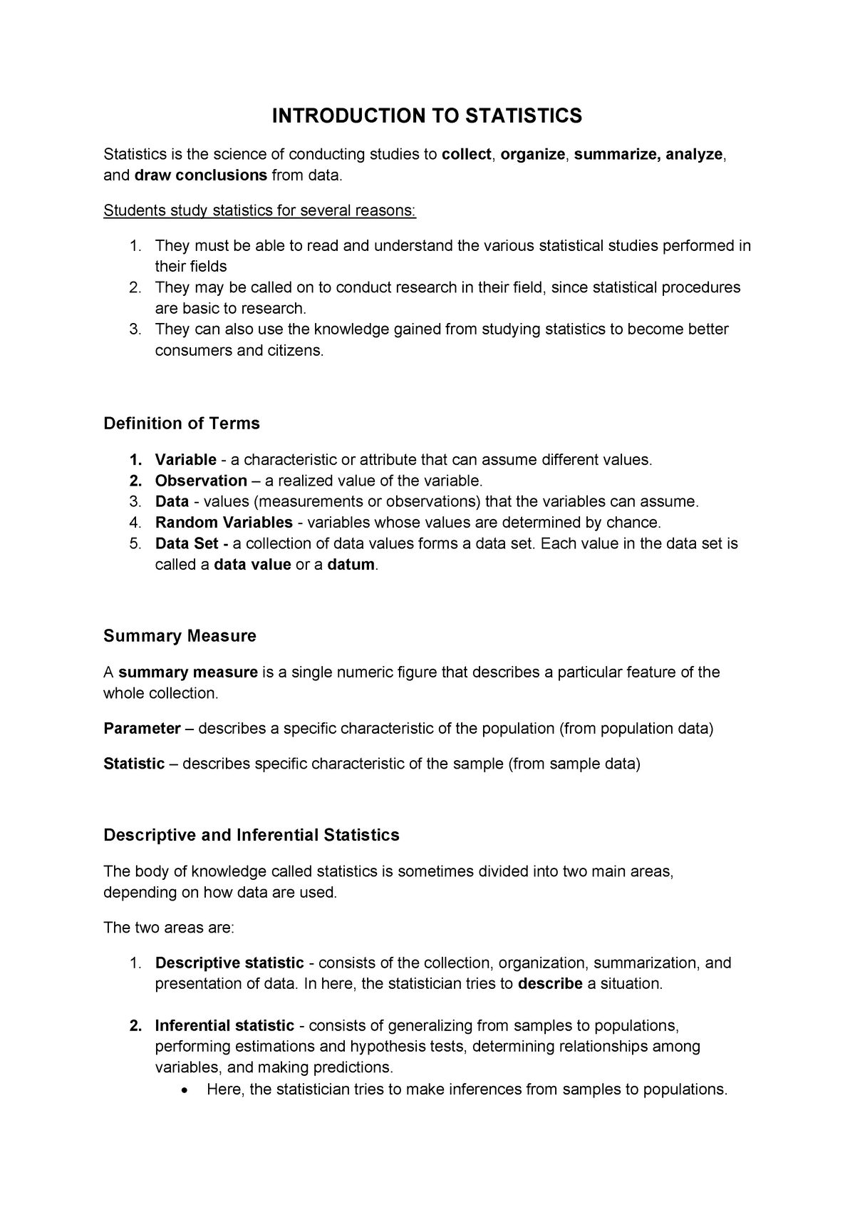 introduction of statistics assignment