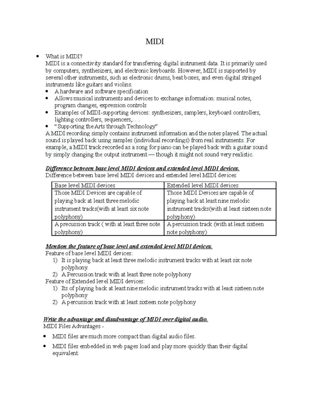 MIDI Multimedia audio types MIDI What is MIDI? MIDI is a connectivity standard for Studocu
