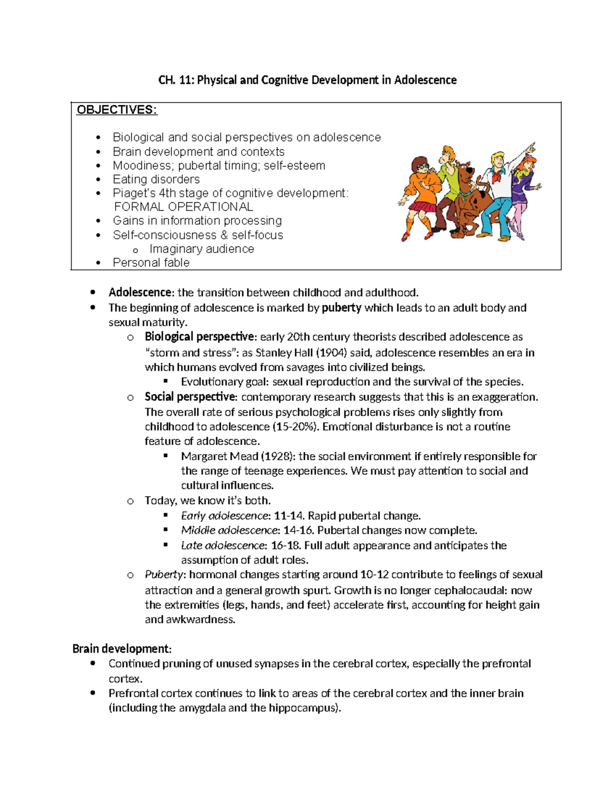 11 phys cog adol - notes - CH. 11: Physical and Cognitive Development ...