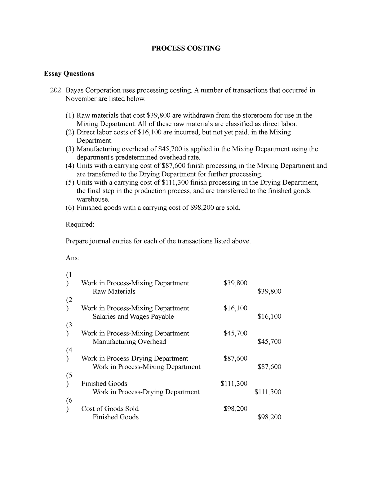 process costing research paper