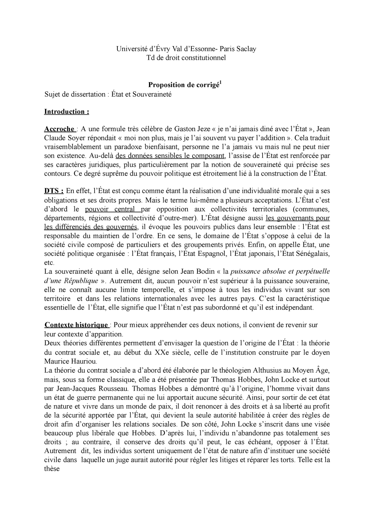 Dissertation Etat et Droit constitutionnel StuDocu