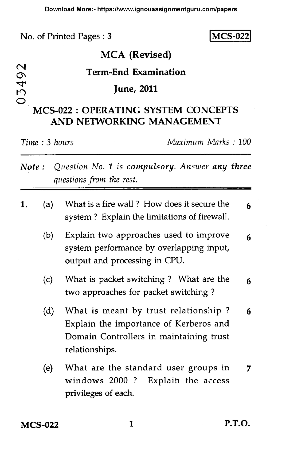 MCS 022 Previous Year Question Papers By Ignouassignmentguru - No. Of ...