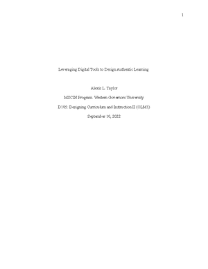 D185 Task 3 - TASK 3 - Designing Curriculum & Instruction II D185 ...