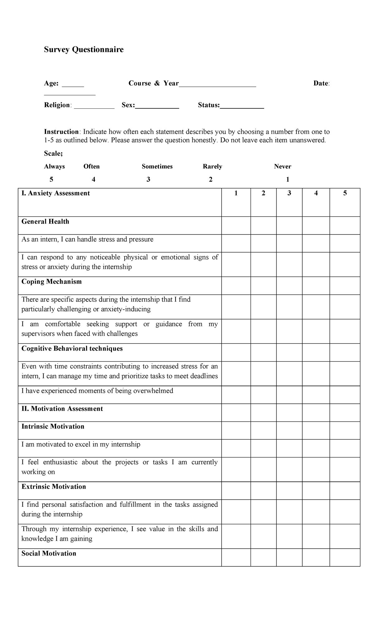 Survey-Questionnaire-Elim - Survey Questionnaire Age: ______ Course ...