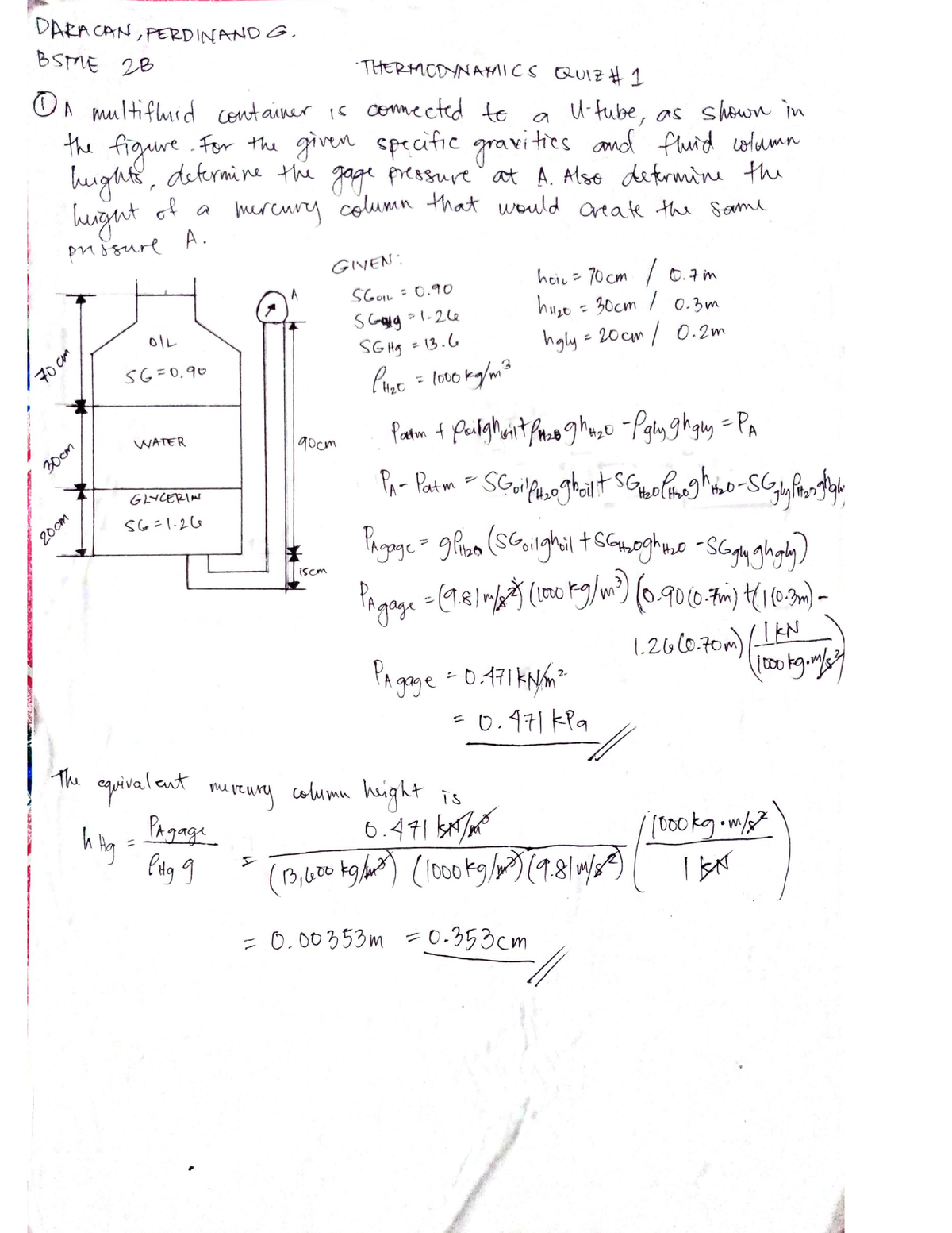 Thermodynamics Quiz #1 - Mechanical Engineering - Studocu