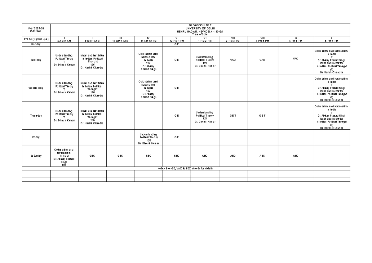 Students Timetable Odd Sem 2023-24 - Pol Science - Year 2023- Odd Sem ...