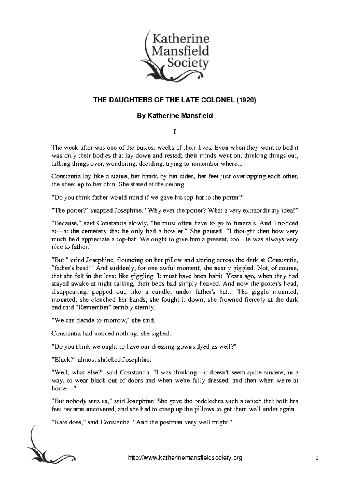 The Daughters of the Late Colonel by Katherine Mansfield (1920)(1