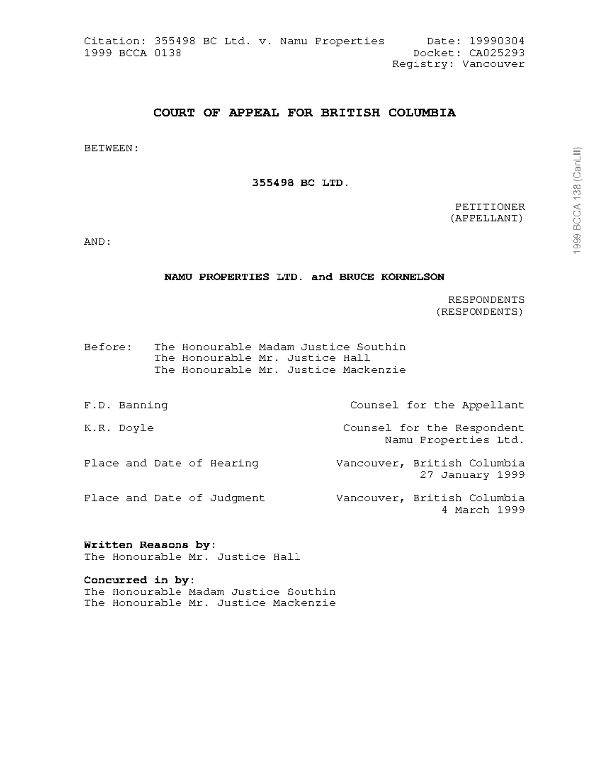 N- foreclosure - Case law - Citation: 355498 BC Ltd. v. Namu Properties ...