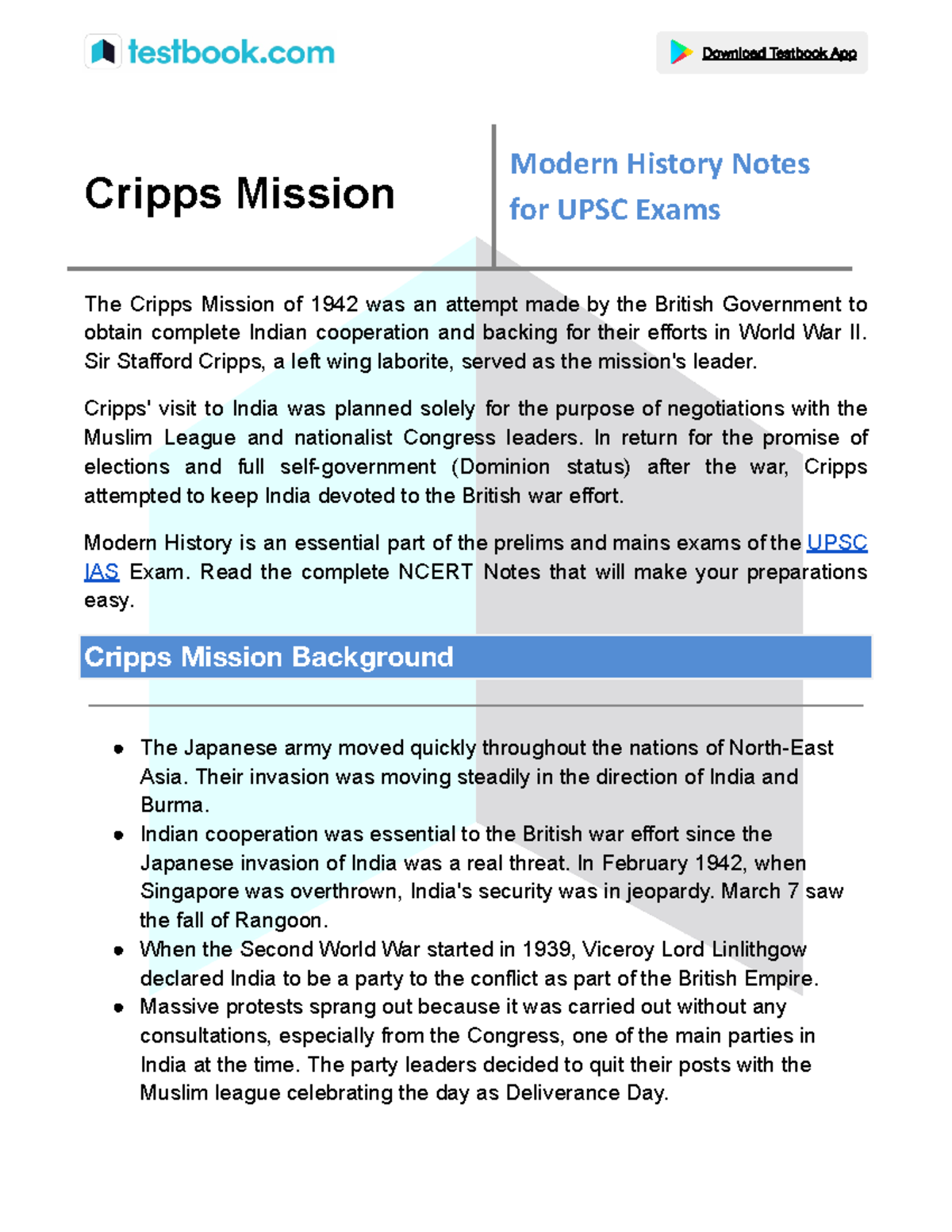 Cripps-mission - Cripps Mission Modern History Notes for UPSC Exams The ...