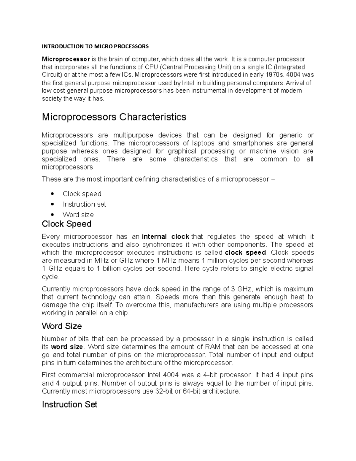 Introduction TO Micro Processors - INTRODUCTION TO MICRO PROCESSORS ...