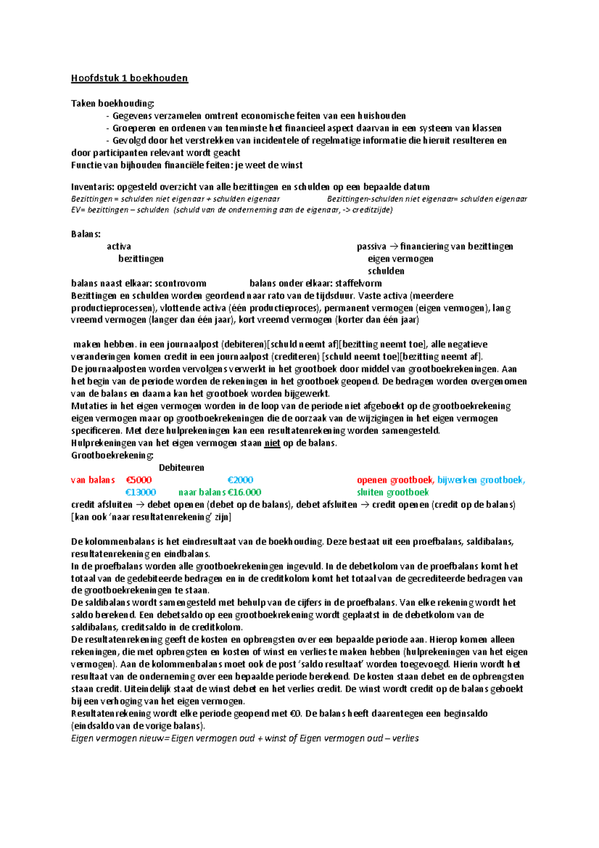 Samenvatting Boekhouden Hoofdstuk 1 T/m 7 - Hoofdstuk 1 Boekhouden ...