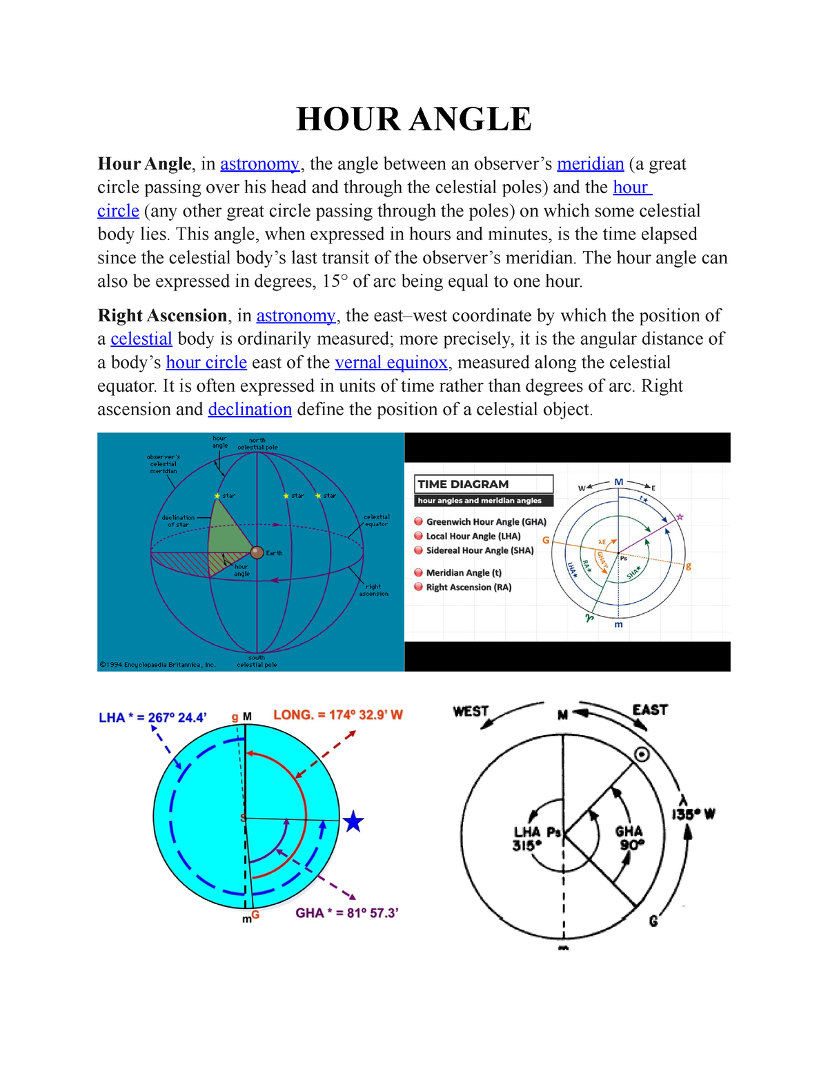 Celestial Navigation - HOUR ANGLE Hour Angle, in astronomy, the angle ...