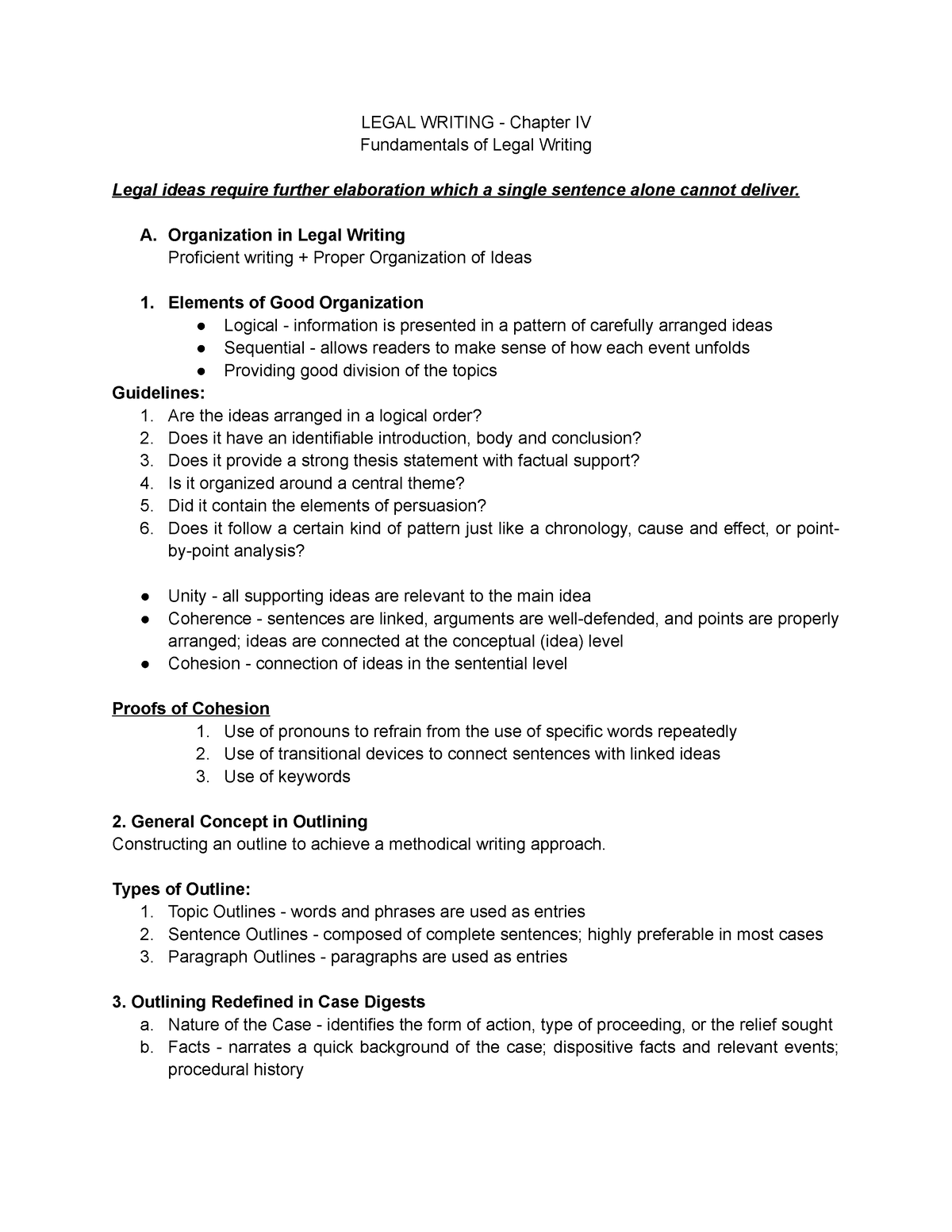 Legal Writing - Chapter IV - LEGAL WRITING - Chapter IV Fundamentals of ...