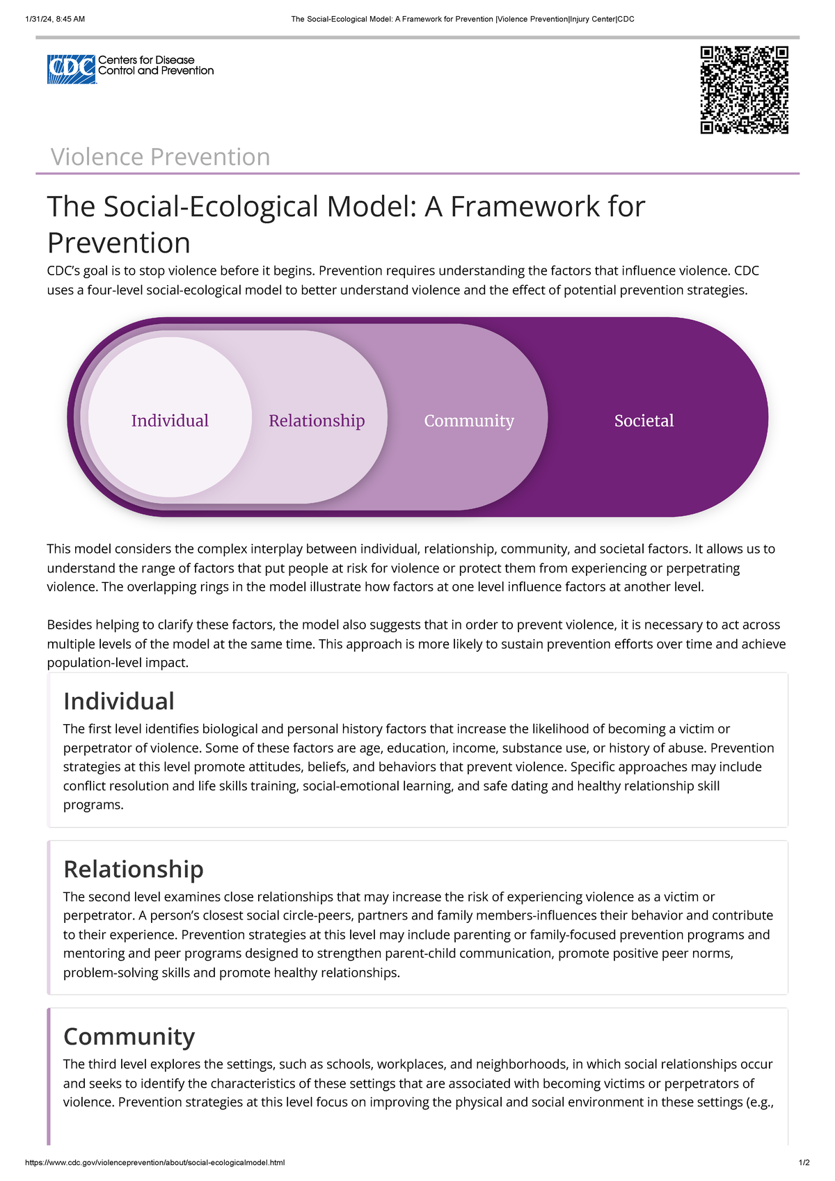 The Social-Ecological Model A Framework for Prevention Violence ...