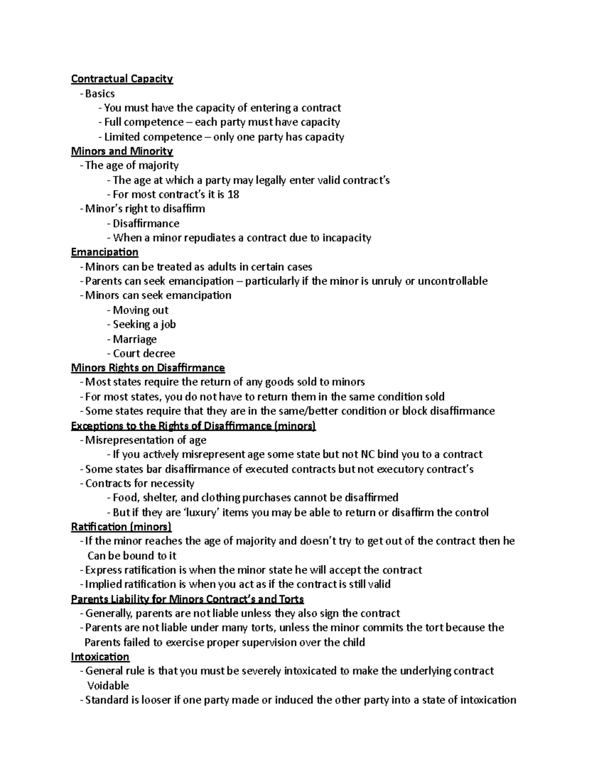 Business Law Chpt 14 - Contractual Capacity - Basics - You must have ...