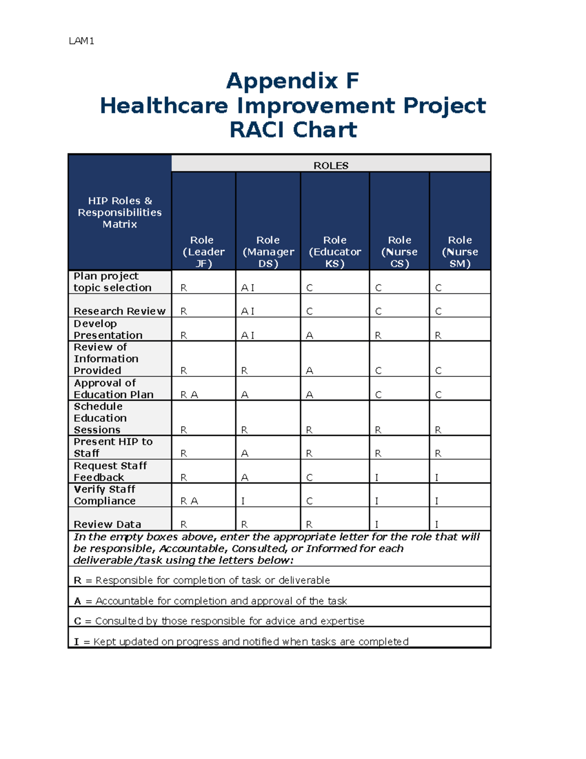 Raci Chart Example Healthcare 