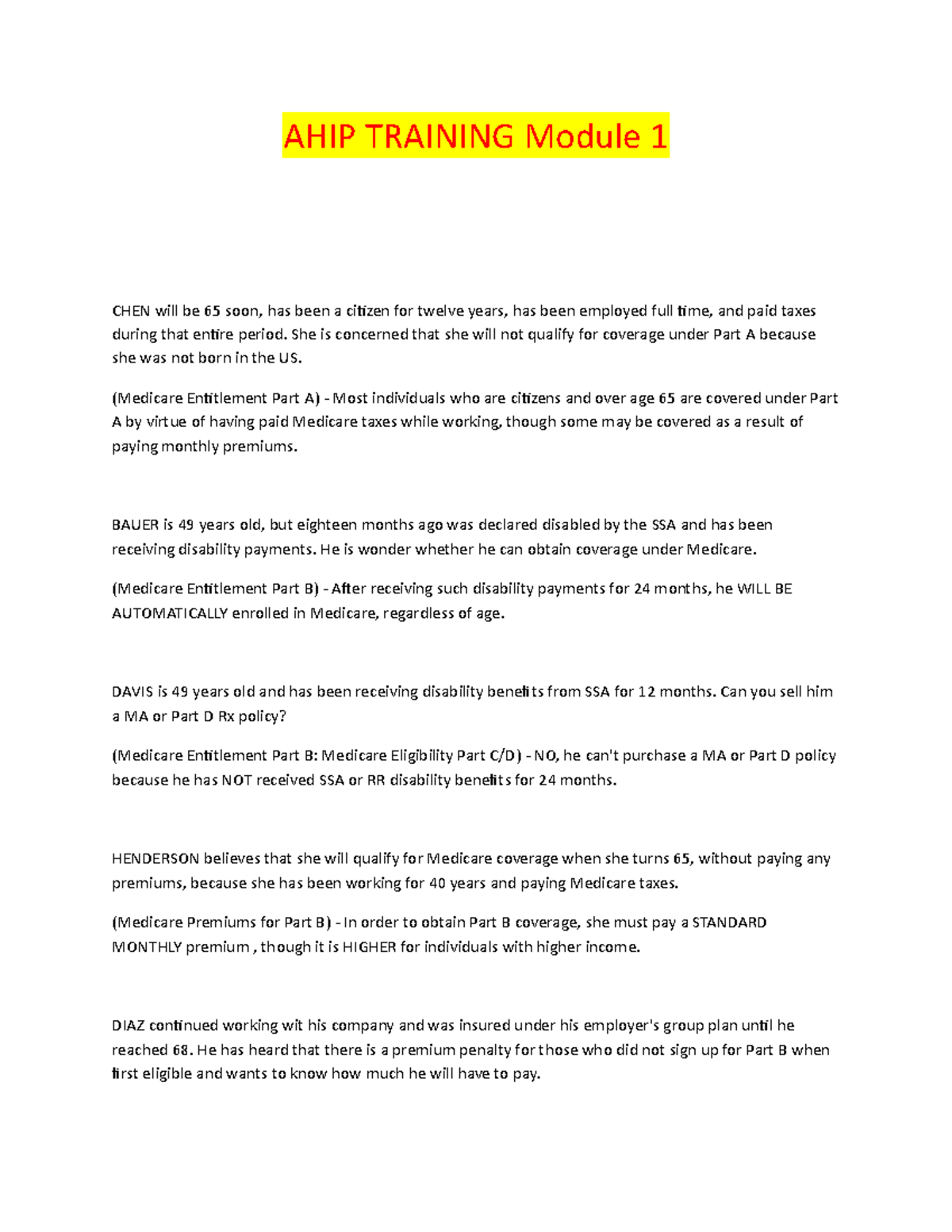 AHIP Training Module 1 - AHIP TRAINING Module 1 CHEN will be 65 soon ...