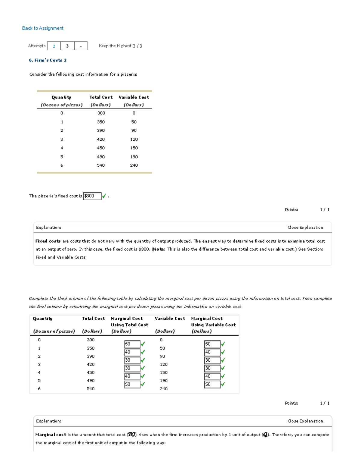 5.6 Firm's Costs 2 - Module quiz - Points: 1 / 1 Close Explanation ...