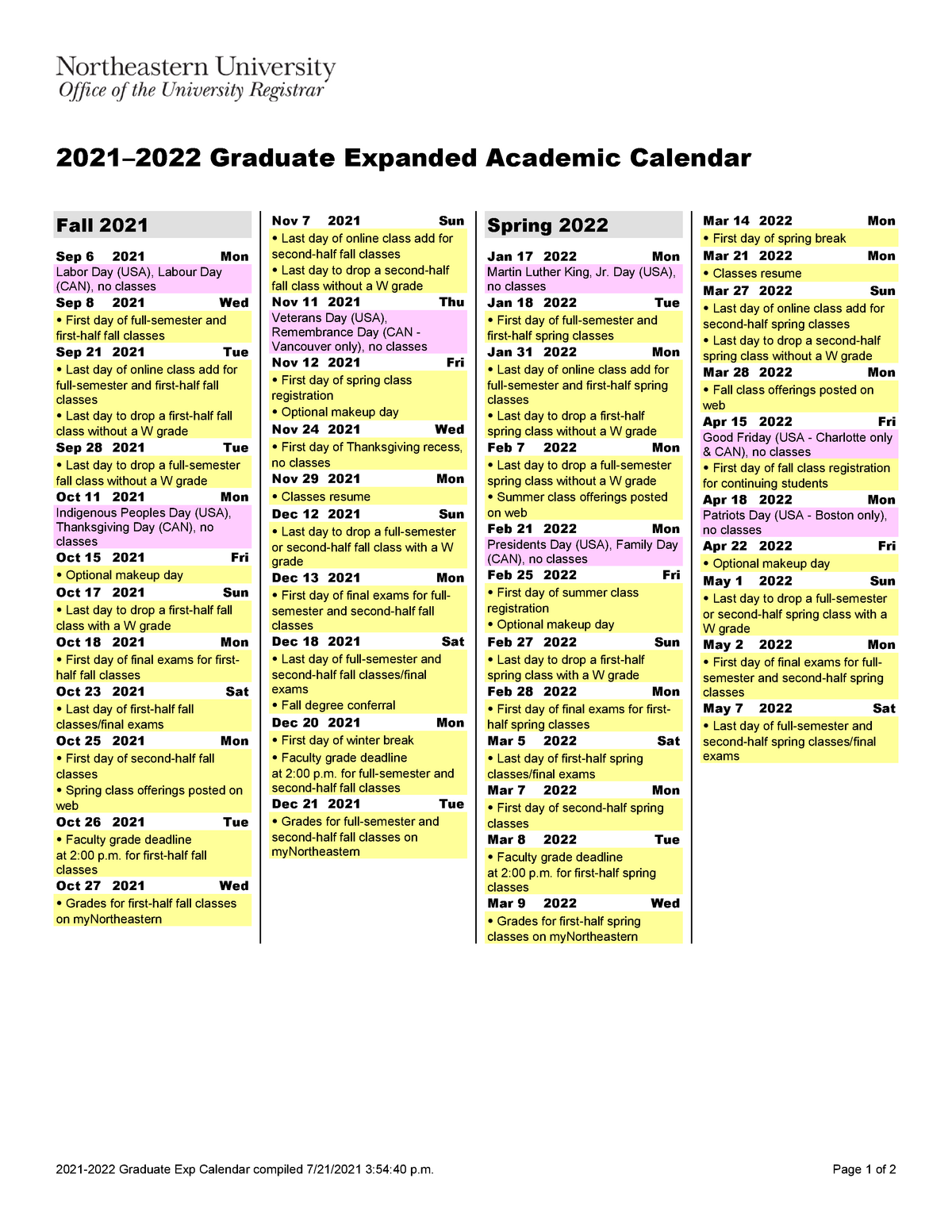 Ub Academic Calendar Fall 2022 2021 2022 Gr Expanded Calendar List 3 - Info 6215 - Business Analysis -  Studocu