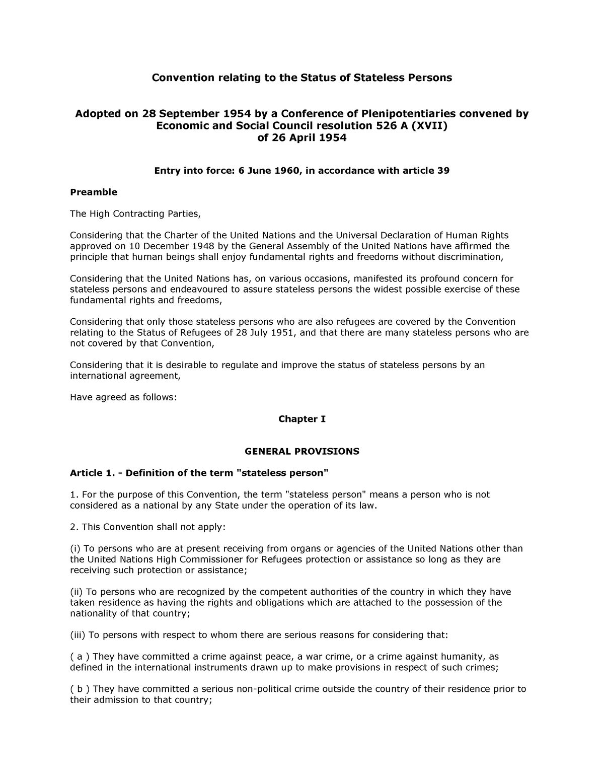 Doc.24 Convention Stateless - Convention Relating To The Status Of ...