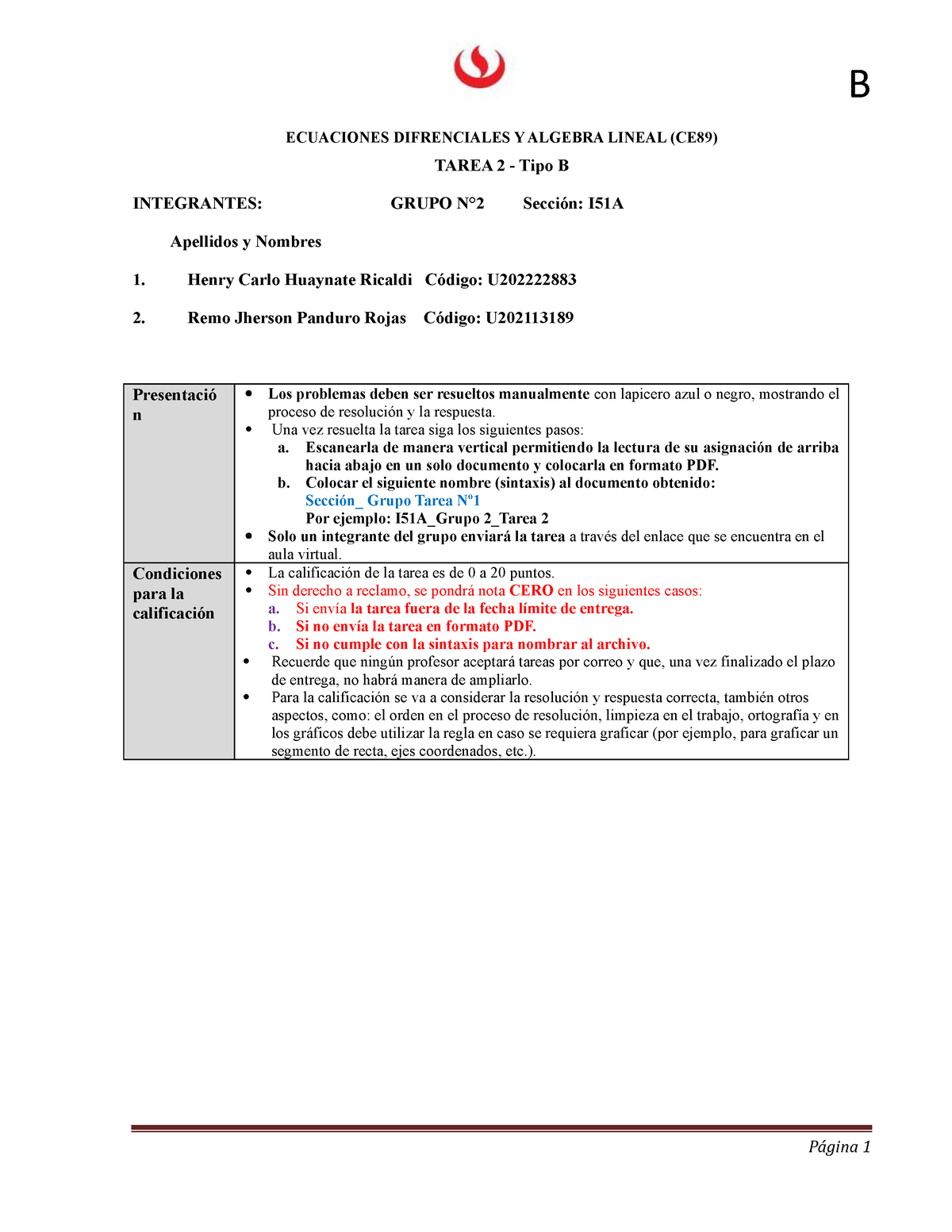 Tarea 2 - Tipo B - ECUACIONES DIFRENCIALES Y ALGEBRA LINEAL (CE89 ...