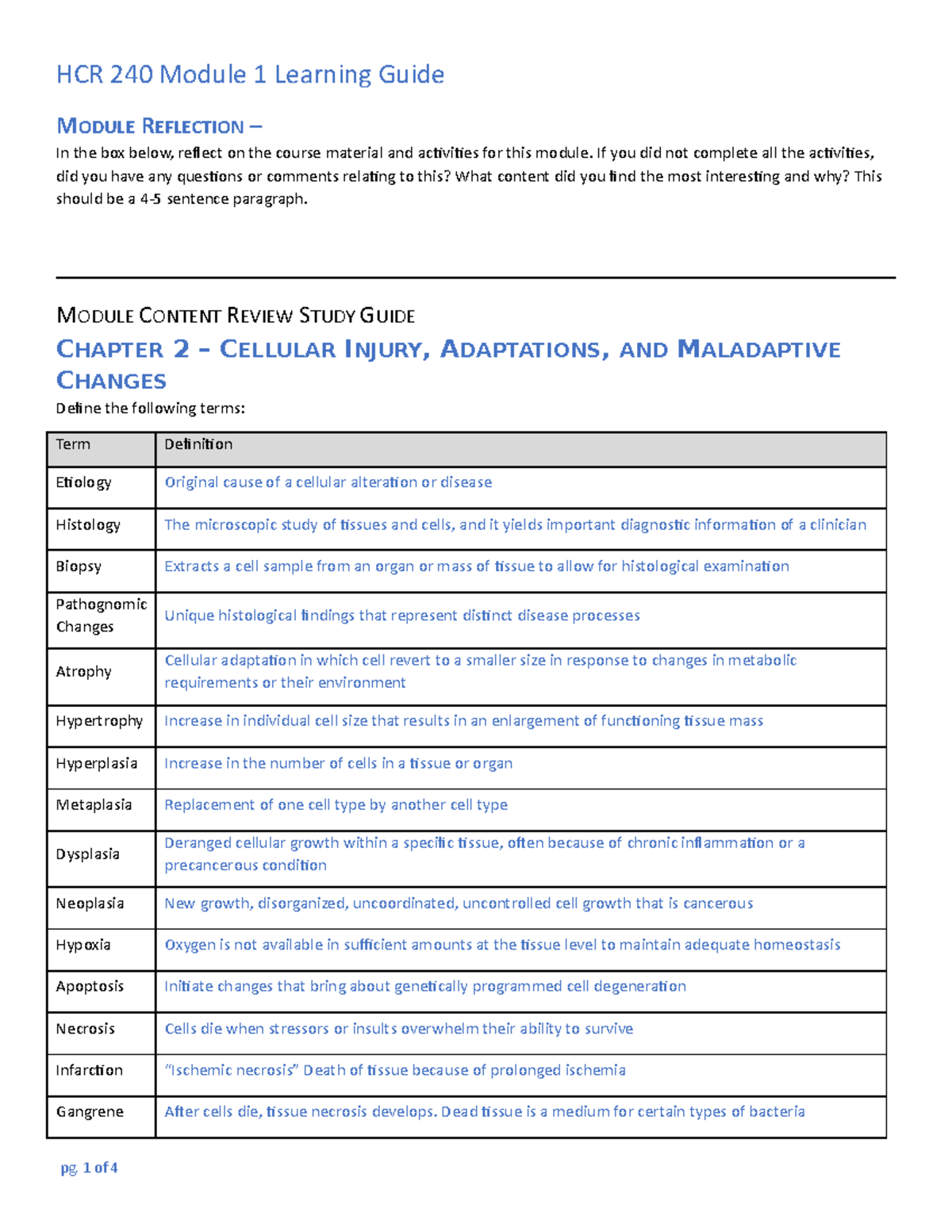 HCR 240 Module 1 Learning Guide - MODULE REFLECTION – In The Box Below ...