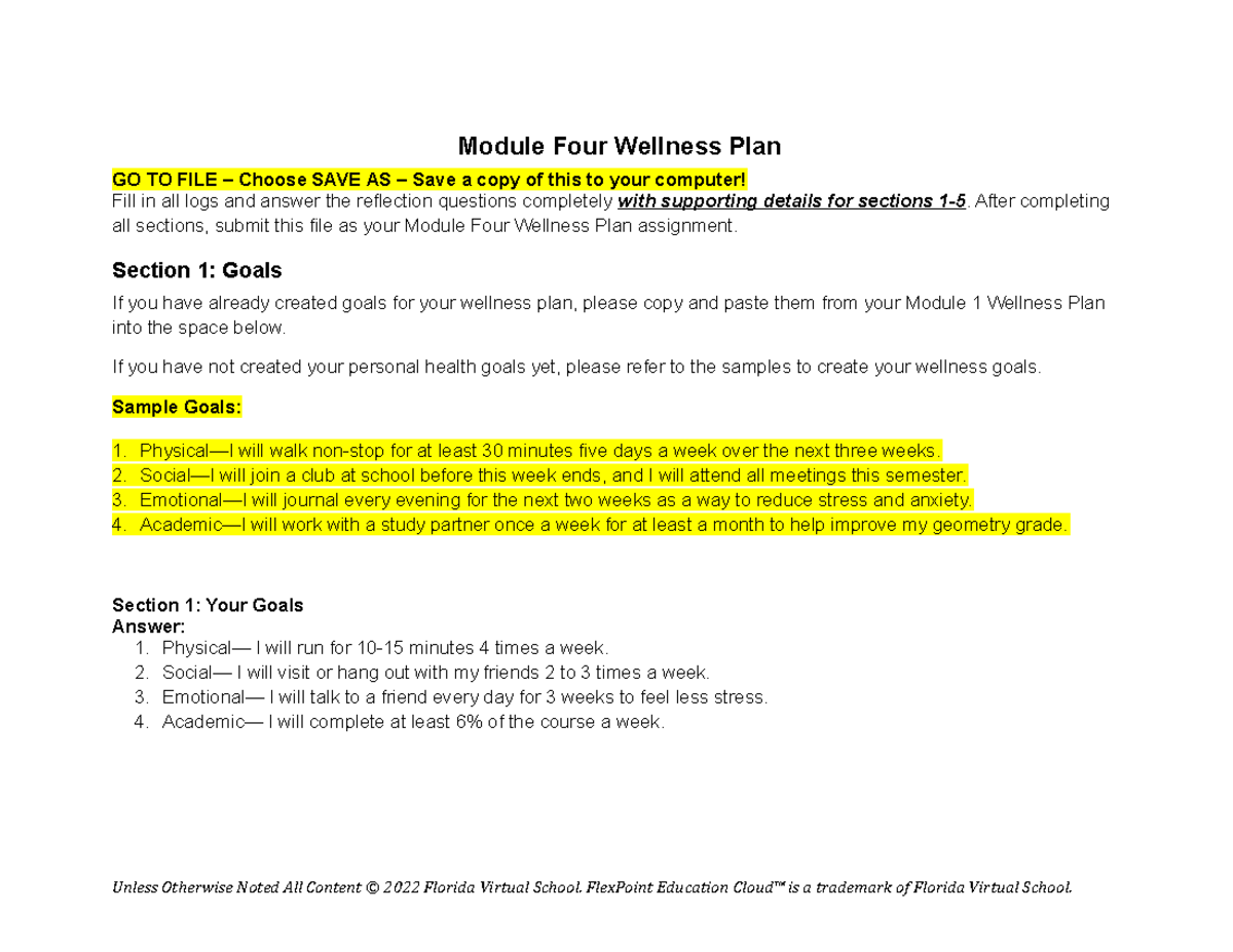 Module four wellness plan - Module Four Wellness Plan GO TO FILE ...
