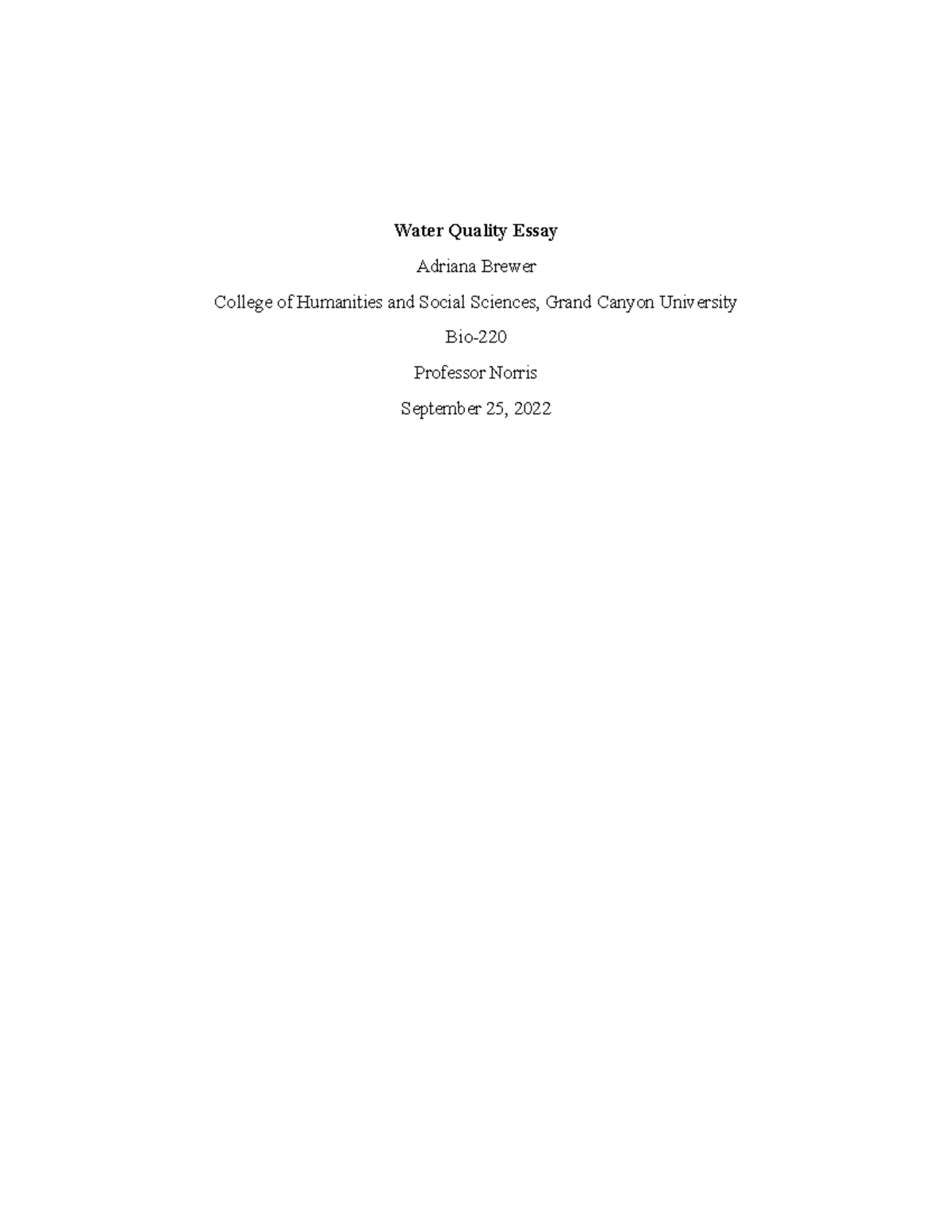 essay of quality of water