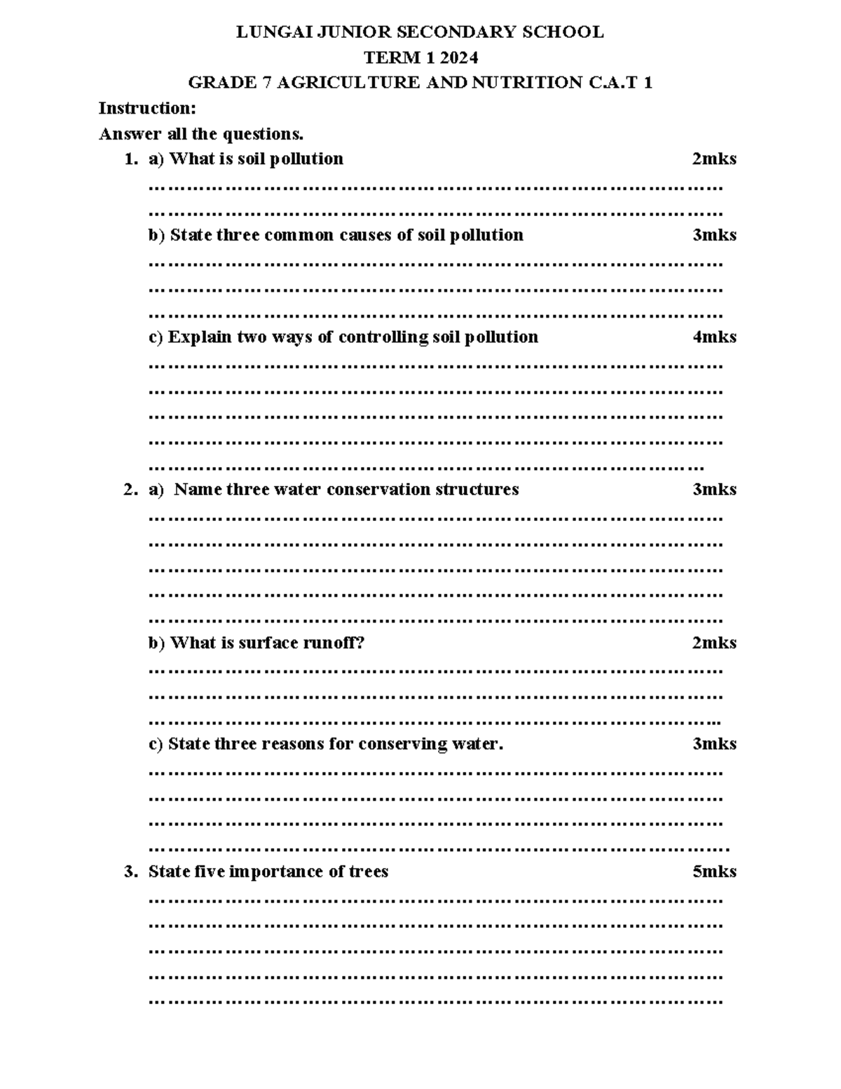 Agriculture grade 7 - Queizez - LUNGAI JUNIOR SECONDARY SCHOOL TERM 1 ...