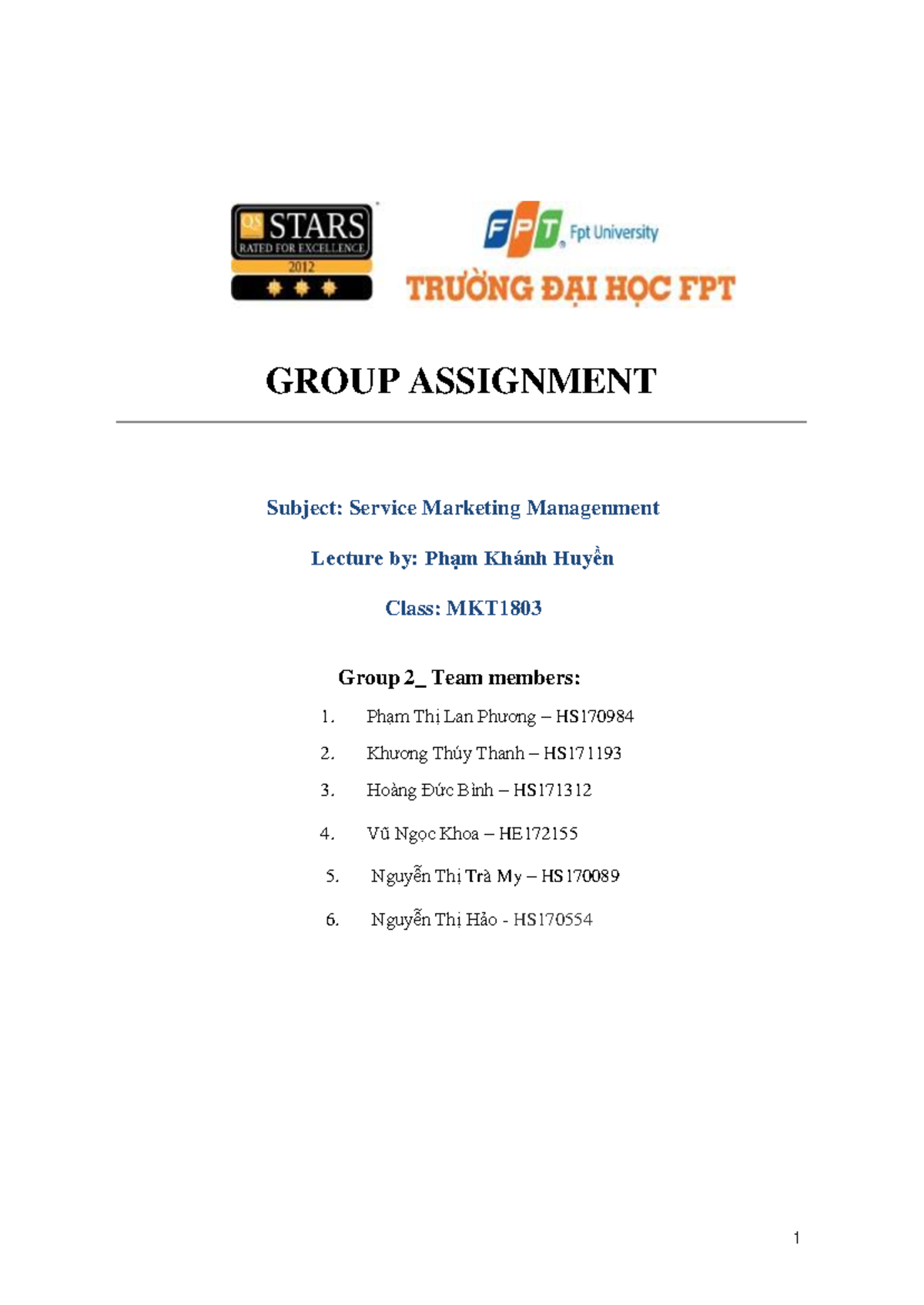Bài group mkt202 - GROUP ASSIGNMENT Subject: Service Marketing ...